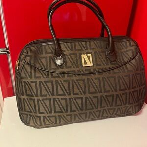 Diana Valentino Travel Bag in Brown and Black with Geometric Design